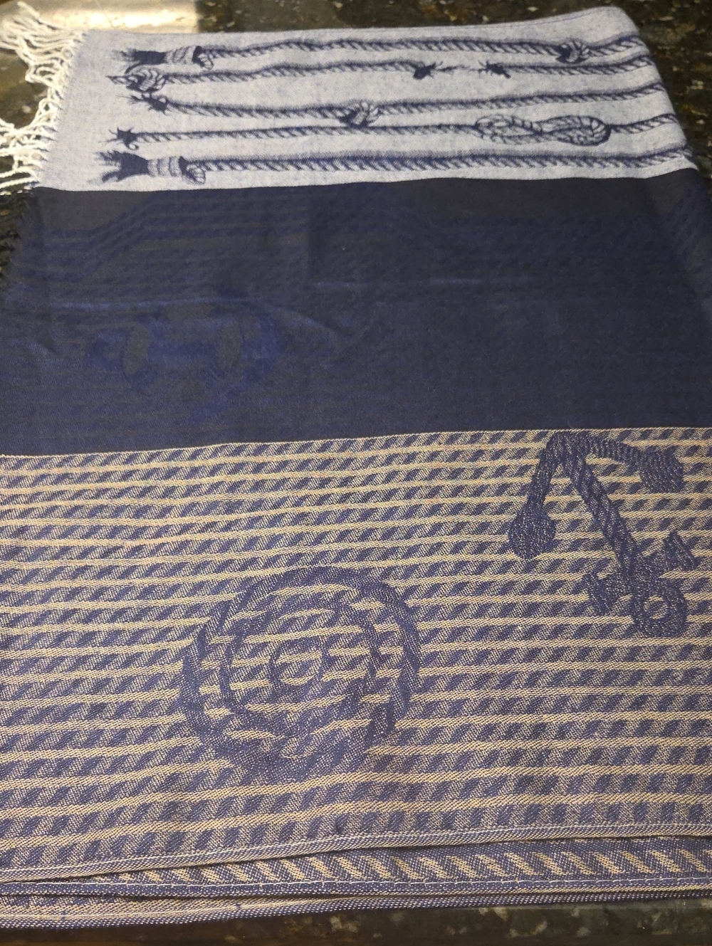Navy and Cream Nautical Rope Pattern Scarf Wrap
